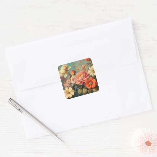 Floral Illustration Vierkante Sticker (Envelop)