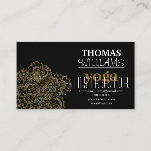 Floral illustration yoga instructor Mandala Henna Visitekaartje (Voorkant)