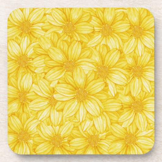 Floral Illustrative Yellow Print Onderzetter (Voorkant)