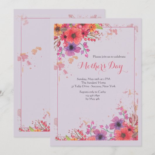Floral Impression Invitation Kaart (Voorkant / Achterkant)