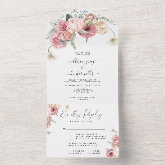 Floral in één weddenschap all in one uitnodiging (Binnen)