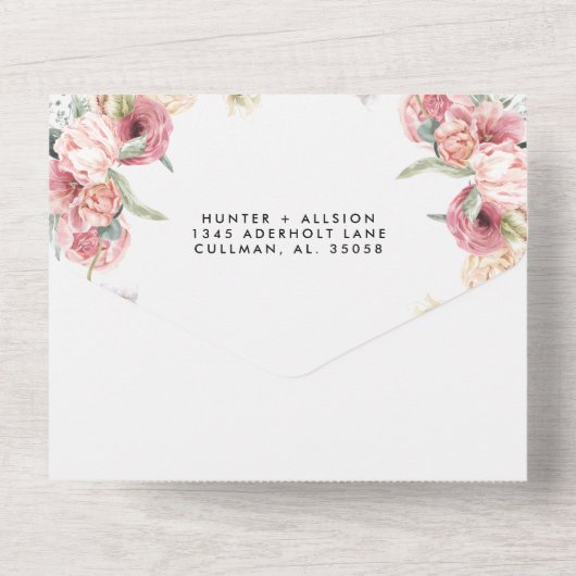 Floral in één weddenschap all in one uitnodiging (Achterkant)