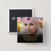 Floral in Loing Memory Funeral Photo Vierkante Button 5,1 Cm (Voorkant /achterkant)