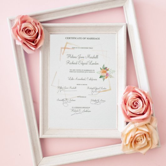 Floral in Peach Wedding Certified Souvenir Poster