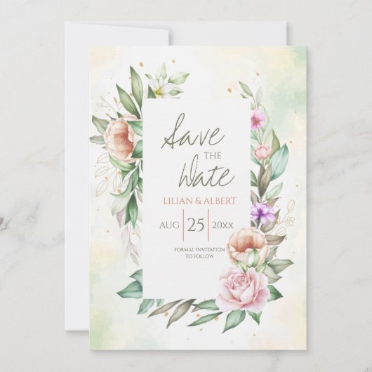 Floral in Zachte Kleuren sparen de Datum Save The Date (Voorkant)