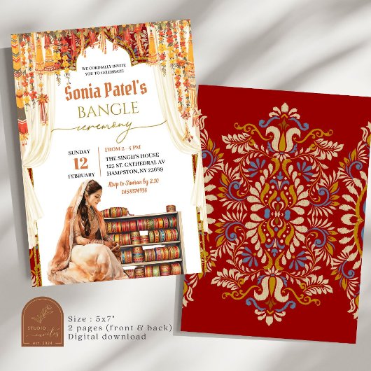 Floral India Bangle Choora Ceremonie Kaart