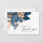 Floral Indigo Roest Modern Wedding Dank u Bedankkaart (Voorkant)
