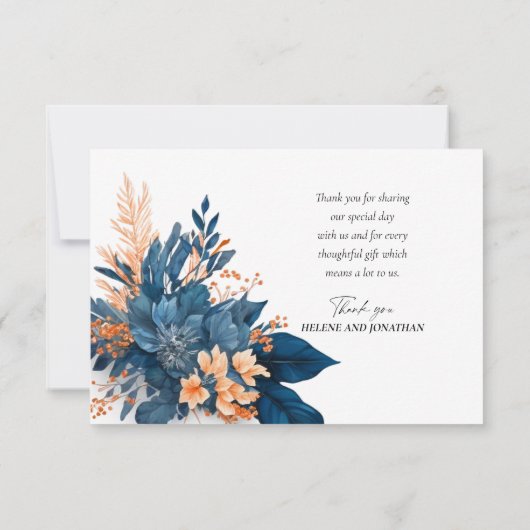 Floral Indigo Roest Modern Wedding Dank u Bedankkaart (Achterkant)