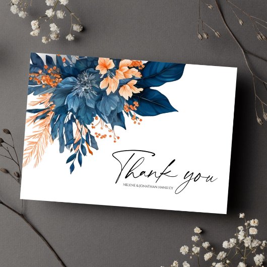 Floral Indigo Roest Modern Wedding Dank u Bedankkaart