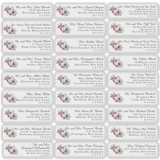 Floral individuele bruiloft gast Adresetiketten Sticker (Voorkant)