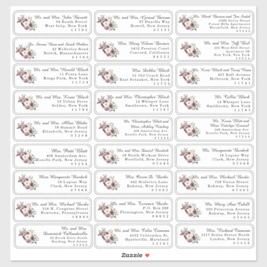 Floral individuele bruiloft gast Adresetiketten Sticker (Vel)