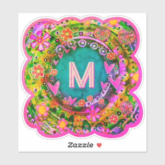 Floral Initiaal  Boho Pink Fun Inspirivity Sticker (Vel)