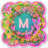 Floral Initiaal  Boho Pink Fun Inspirivity Sticker (Voorkant)