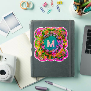 Floral Initiaal  Boho Pink Fun Inspirivity Sticker