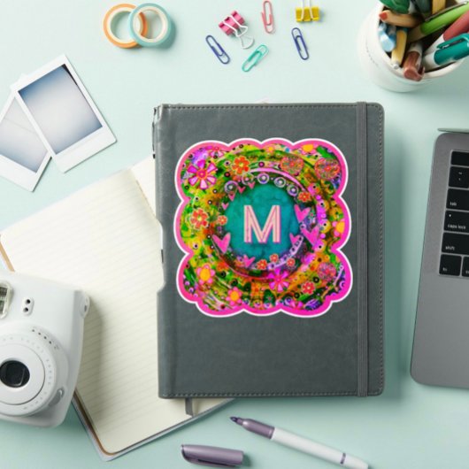 Floral Initiaal  Boho Pink Fun Inspirivity Sticker