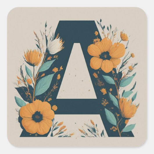 Floral Initiaal krans monogram A Vierkante Sticker (Voorkant)