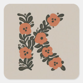Floral Initiaal krans monogram K Vierkante Sticker
