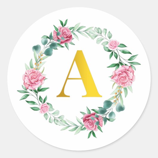 Floral Initiaal krans Monogram letter A Stickers (Voorkant)