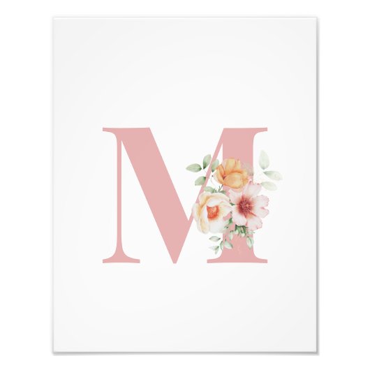 Floral Initiaal Letter Monogram Foto Afdruk (Voorkant)