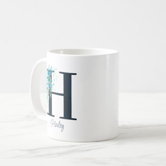Floral initiaal Letter Monogram H Coffee Mok (Voorkant links)
