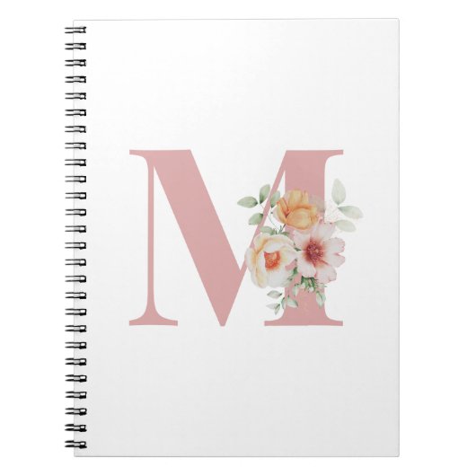 Floral Initiaal Letter Monogram Notitieboek (Voorkant)