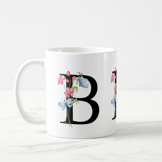 Floral Initiaal Monogram B Mok (Links)