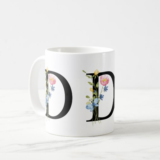 Floral Initiaal Monogram D Mok (Voorkant links)