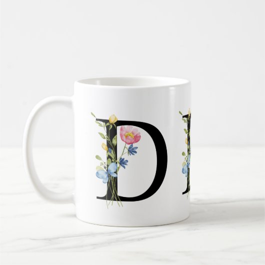 Floral Initiaal Monogram D Mok (Links)