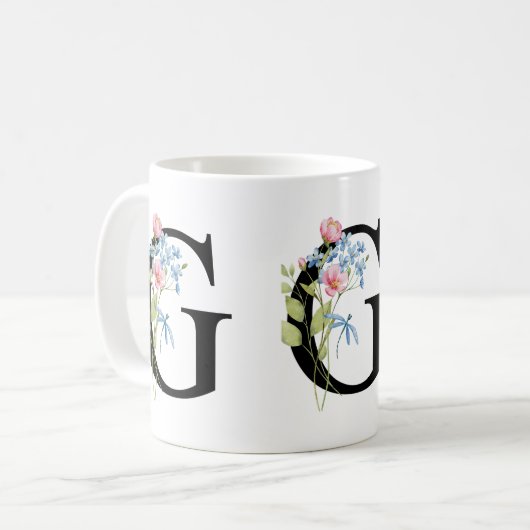 Floral Initiaal Monogram G Mok (Voorkant links)