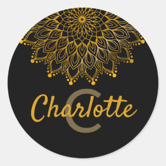 Floral initiaal monogram gepersonaliseerde naam ma ronde sticker