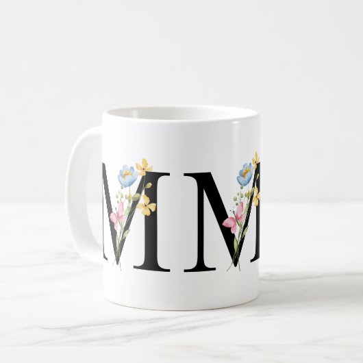 Floral Initiaal Monogram M Mok (Voorkant links)
