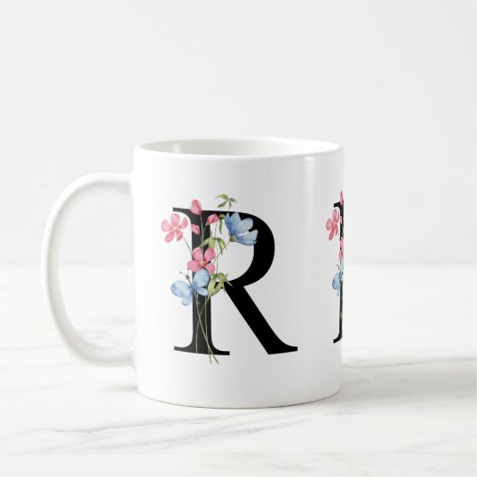 Floral Initiaal Monogram R Mok (Links)