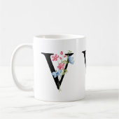 Floral Initiaal Monogram V Mok (Links)