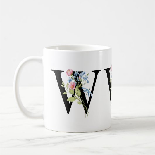 Floral Initiaal Monogram W Mok (Links)