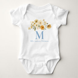 Floral Initial Baby Bodysuit | Blue Monogram Name