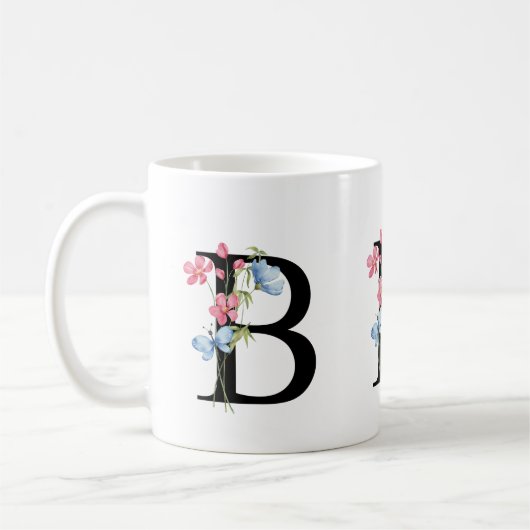 Floral Initial Monogram B Mug Koffiemok (Links)