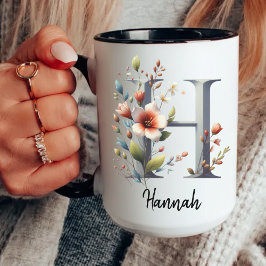 Floral Initial Mug, Custom Mug for Mom or Grandma Mok