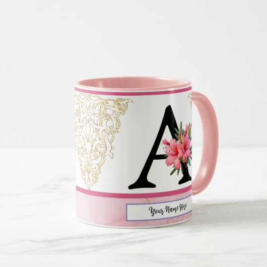 Floral Initial Mug – Letter A Monogram | Personali Mok (Voorkant rechts)