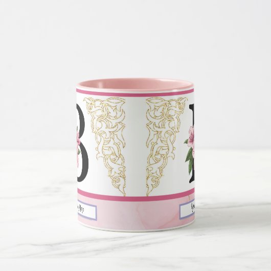 Floral Initial Mug – Letter B Monogram | Personali Mok (Midden)