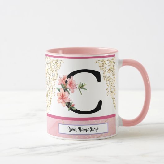 Floral Initial Mug – Letter C Monogram | Personali Mok (Rechts)