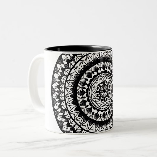 floral Ink Mandala Tweekleurige Koffiemok (Voorkant links)