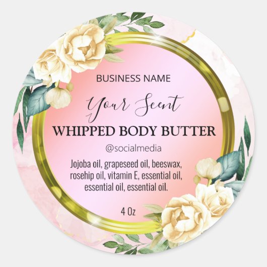 Floral Ink Pastel Roze Body Butter Labels (Voorkant)