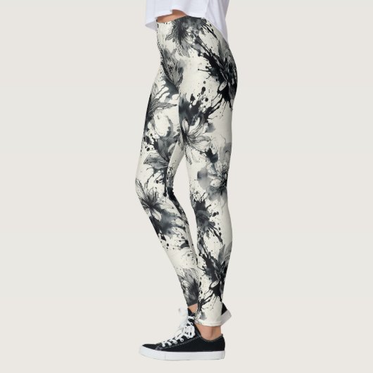 Floral Ink Splash Pattern – Abstract Botanical  Leggings (Links)