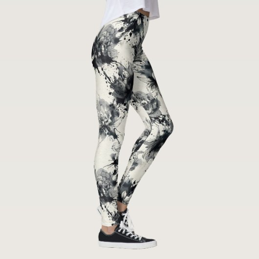 Floral Ink Splash Pattern – Abstract Botanical  Leggings (Rechts)