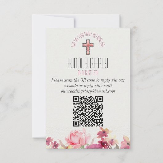 Floral Inspirerend Kindly Reply QR Code Weddenscha RSVP Kaartje (Voorkant)