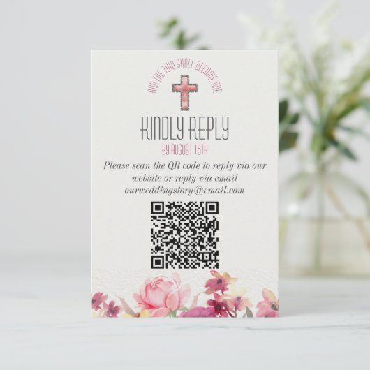 Floral Inspirerend Kindly Reply QR Code Weddenscha RSVP Kaartje (Staand voorkant)