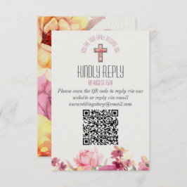 Floral Inspirerend Kindly Reply QR Code Weddenscha RSVP Kaartje