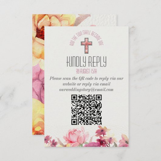 Floral Inspirerend Kindly Reply QR Code Weddenscha RSVP Kaartje (Voorkant / Achterkant)