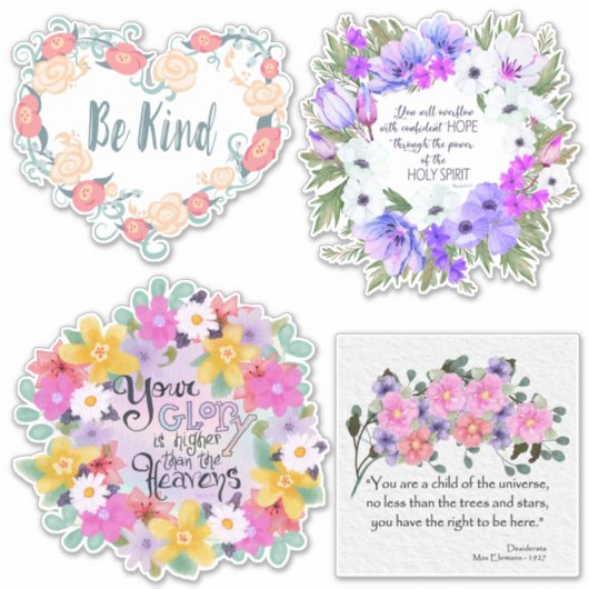 Floral Inspirerend offertes | Waterverf bloemen Sticker (Voorkant)