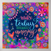 Floral Inspirerend Quote Harten Blauw Poster (Voorkant)